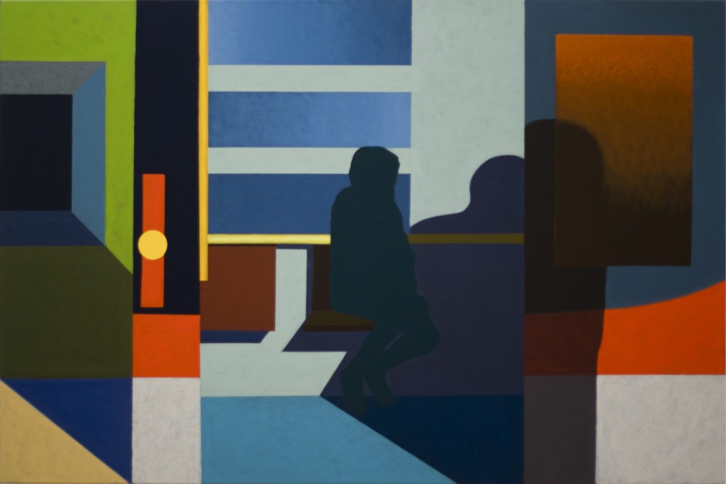 Obraz "Cień IV",abstrakcyjne cienie postaci na ścianie, z cyklu "międzyprzestrzeń