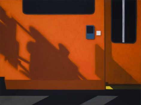Obraz "Cień VIII", z cyklu "międzyprzestrzeń", abstrakcyjne cienie na ścianie tramwaju, miasto
