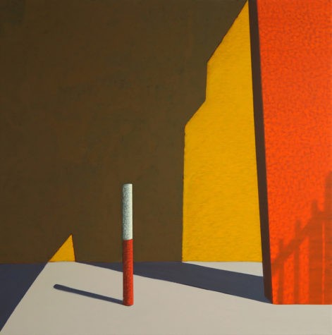 Obraz "Przejście", abstrakcyjne cienie na oranżowej ścianie, z cyklu "międzyprzestrzeń"