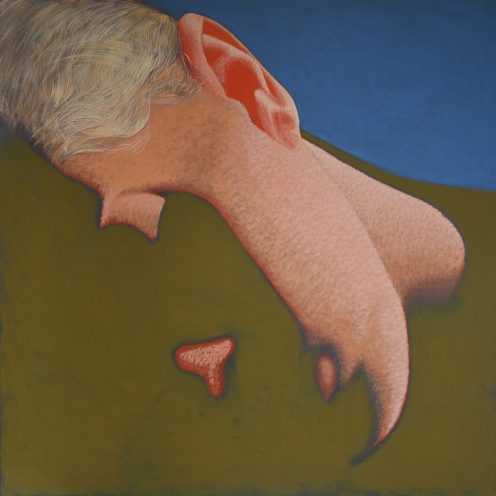 Obraz "Sen", z cyklu "portret", Twarz śpiącej kobiety zatopiona w cieniu, obraz figuratywny